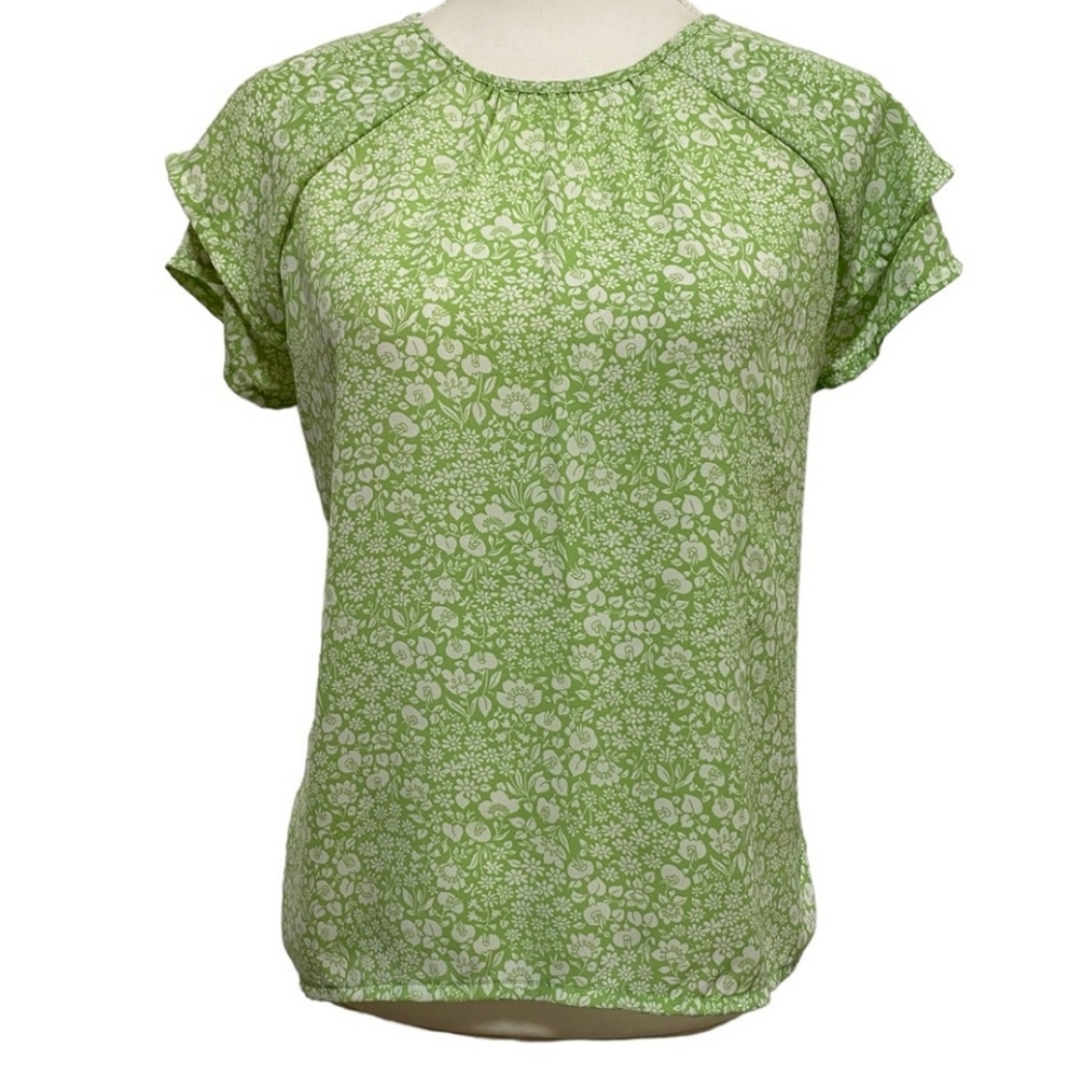 Loft Green / White Floral Blouse